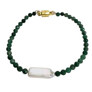 Labradorite Biwa Stick Pearl Beaded Magnetic Bracelet